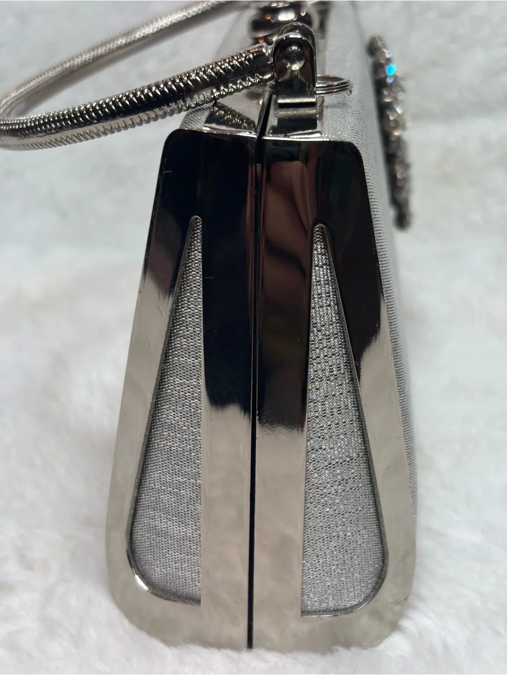 Vintage silver small evening bag with rhinestone flowers Purse